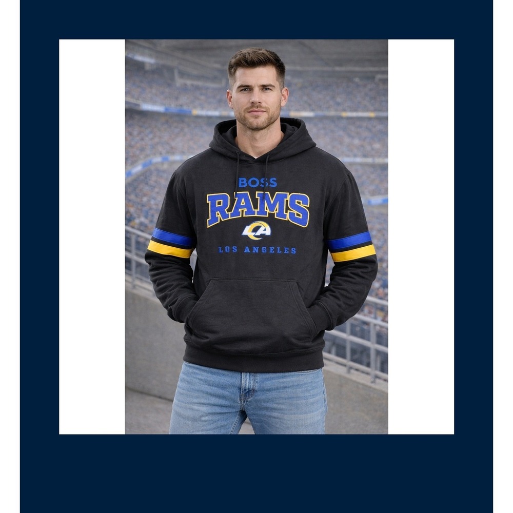 BOSS x NFL Los Angeles Rams Hoodie Black Pullover Logo Men's Size M - NWT - Picture 2 of 15